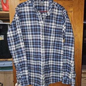 Eddie Bauer Navy and White Plaid Button Down Shirt